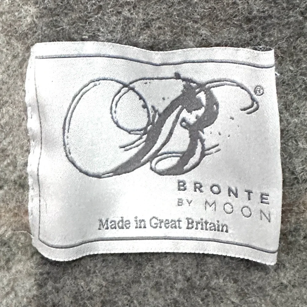 Bronte by Moon Plaid Wool Throw Blanket Great Britain Fringe 58x48 Gray Beige